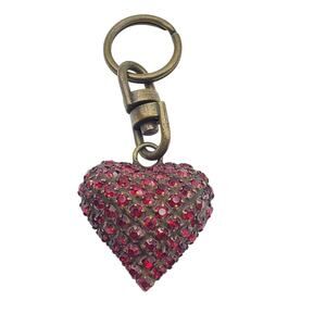 Dorothy Bauer Red Crystal Heart Charm Puffy 90s Swarovski Purse Collar Keychain